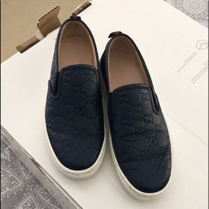 Navy Gucci sneaker slides